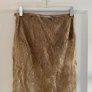 Herskind | Sequined Lace Tan Sheer Skirt | Size 36